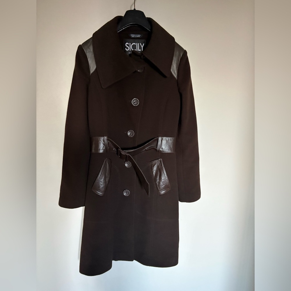 Sicily made in Italy Women's Brown Coat with Leather Accents